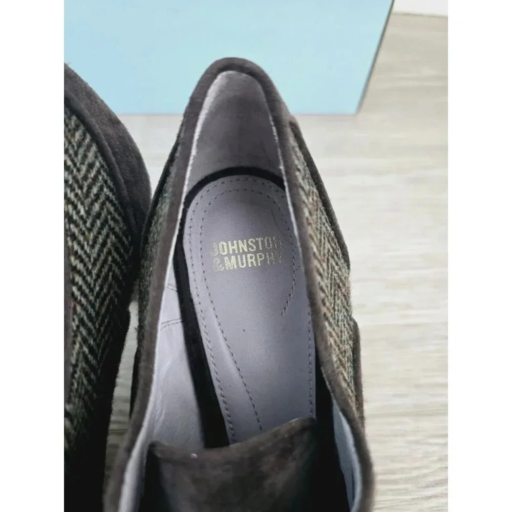 Johnston and Murphy Gail Piped Oxford Herringbone Brown Green Pinup 40s Heels 8